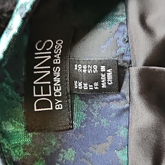 Dennis by Dennis Basso Shiny Green & Navy Floral Blazer 3/4 Sleeve 16 - Picture 10 of 12